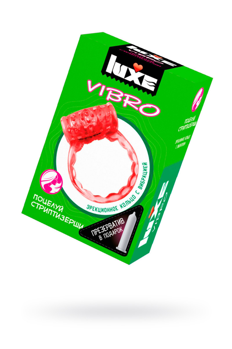 картинка Виброкольцо LUXE VIBRO Поцелуй стриптизерши + презерватив,красный, 1 шт, 18 см от магазина ErosMania
