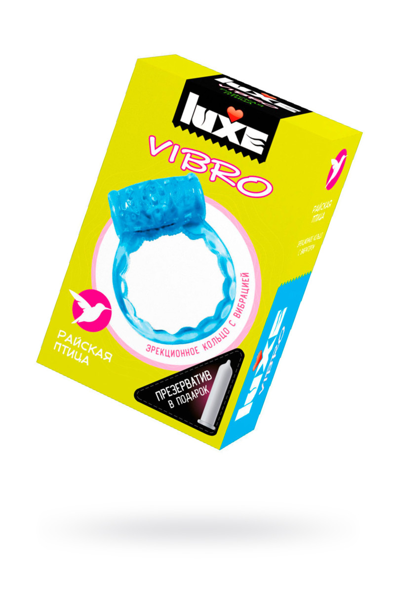 картинка Виброкольцо LUXE VIBRO Райская птица + презерватив, синий, 1 шт, 18 см от магазина ErosMania