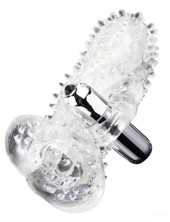 картинка Насадка с вибропулькой, рельефная, прозрачная, 50x140 мм от магазина ErosMania