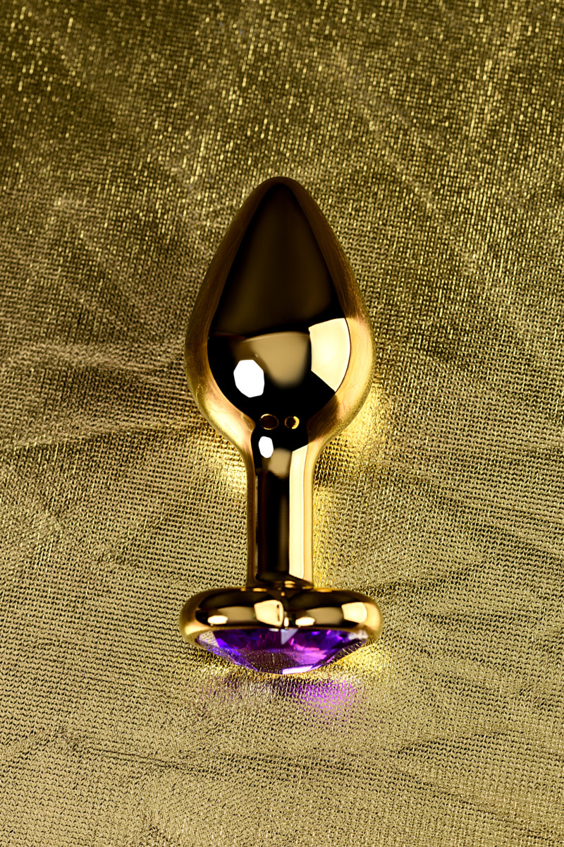 картинка Анальная втулка Metal by TOYFA, металл, золотая, с фиолетовым кристаллом, 8 см, Ø 3 см, 165 г от магазина ErosMania
