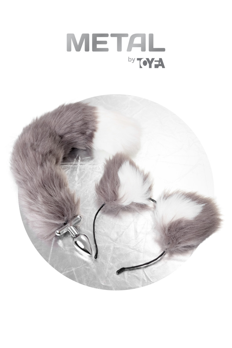 картинка Анальная втулка с хвостом и ушки Metal by Toyfa, металл, серебристая, 44,4 см от магазина ErosMania