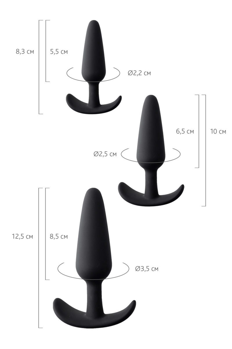 картинка Набор анальных втулок TOYFA POPO Pleasure Eridani, силикон, черный, 3  шт. от магазина ErosMania