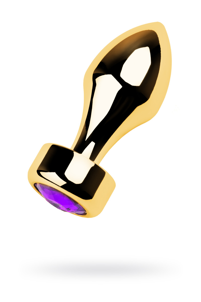 картинка Анальная втулка Metal by TOYFA, металл, золотая, с фиолетовым кристаллом, 7,5 см, Ø 2,9 см, 75 г от магазина ErosMania