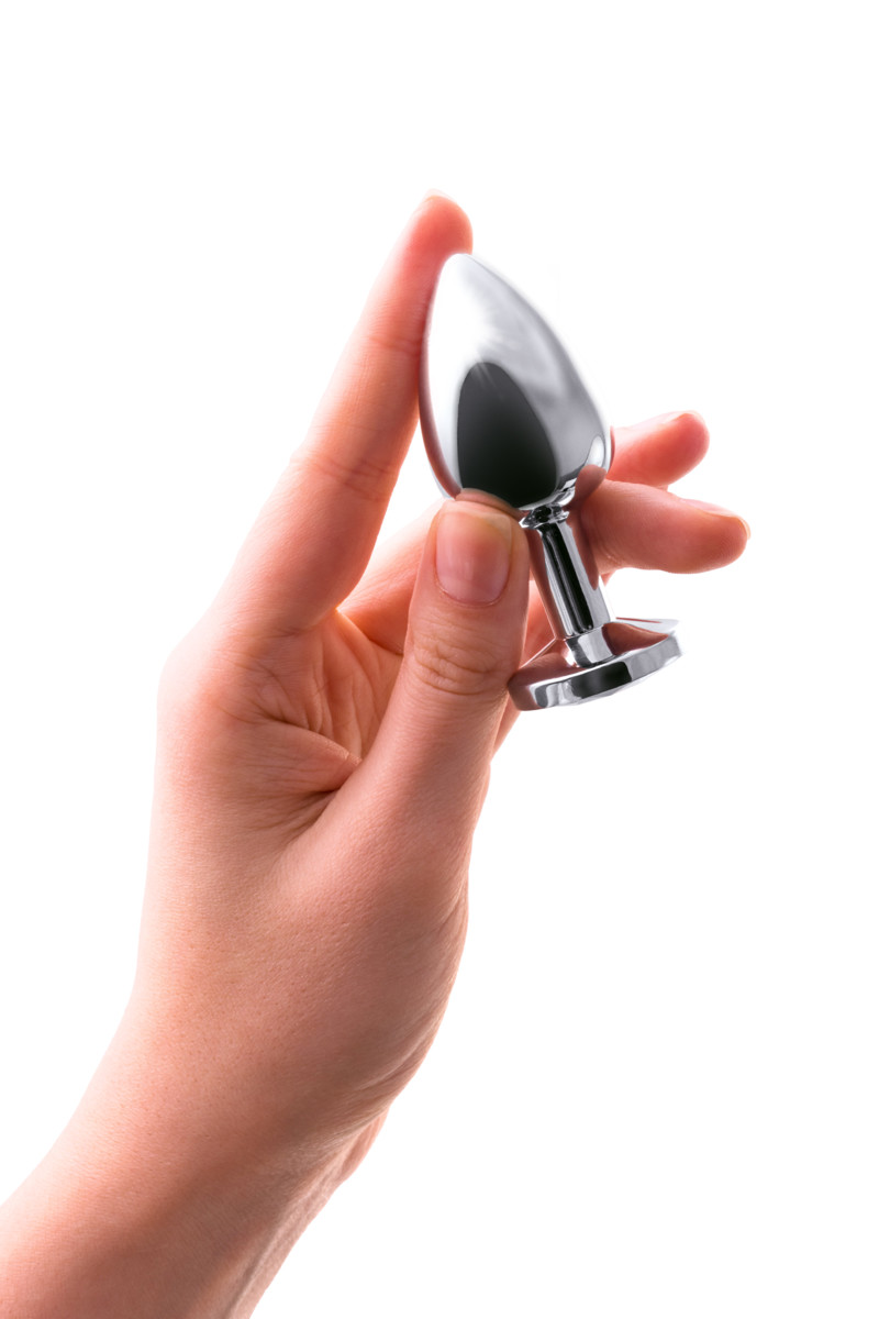 картинка Анальная втулка Metal by TOYFA, металл, серебряная, с черным кристаллом, 7,5 см, Ø 3 см, 145 г от магазина ErosMania