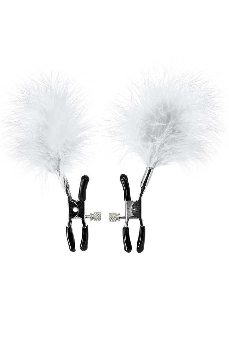 картинка Зажимы для сосков TOYFA Theatre, металл с пухом, белый от магазина ErosMania