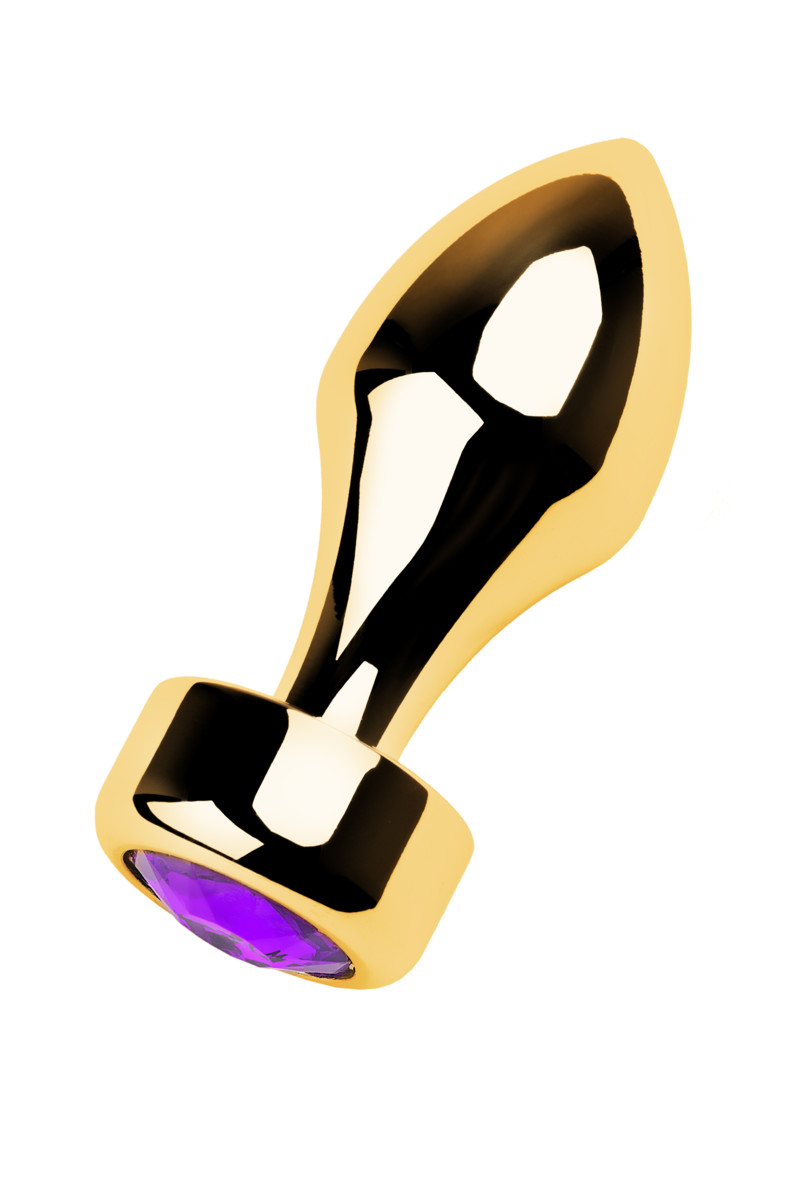 картинка Анальная втулка Metal by TOYFA, металл, золотая, с фиолетовым кристаллом, 7,5 см, Ø 2,9 см, 75 г от магазина ErosMania