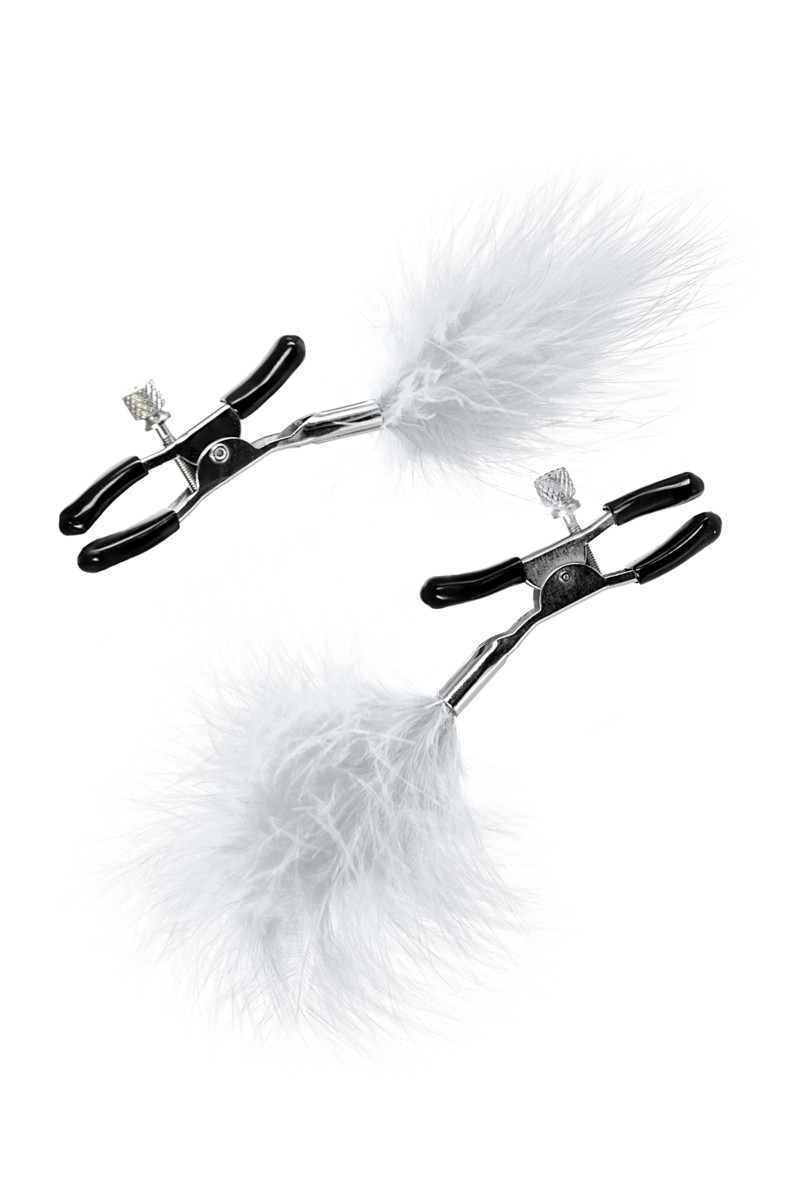 картинка Зажимы для сосков TOYFA Theatre, металл с пухом, белый от магазина ErosMania