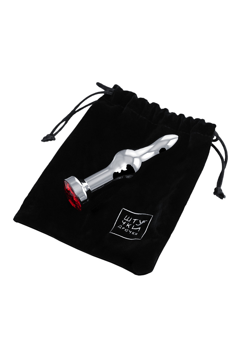 картинка Анальная втулка Штучки-Дрючки, металл, серебряная, с красным кристаллом, 10 см, Ø 2,8 см, 75 г от магазина ErosMania