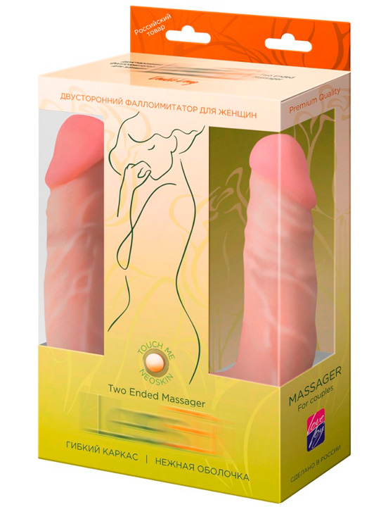 картинка Двусторонний фаллоимитатор каркасный, неоскин, 37x425 мм от магазина ErosMania