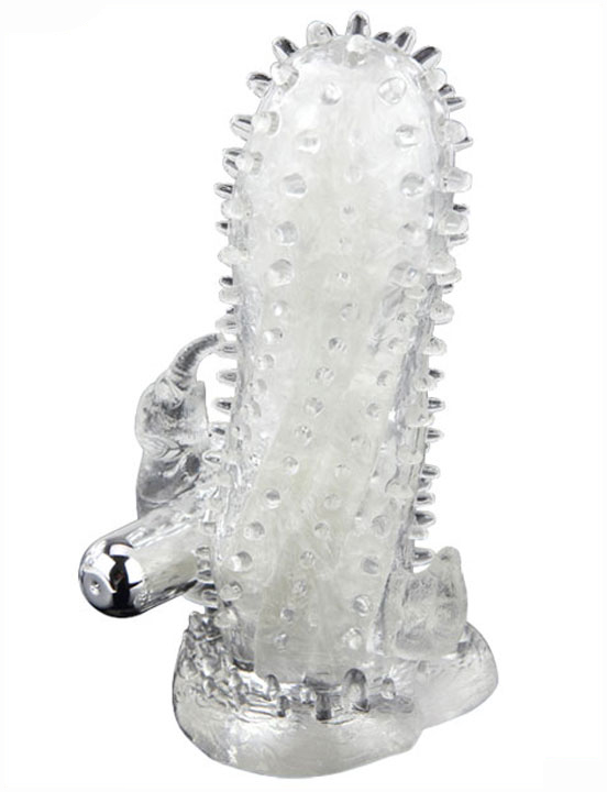 картинка Насадка с вибропулькой, рельефная, прозрачная, 50x140 мм от магазина ErosMania