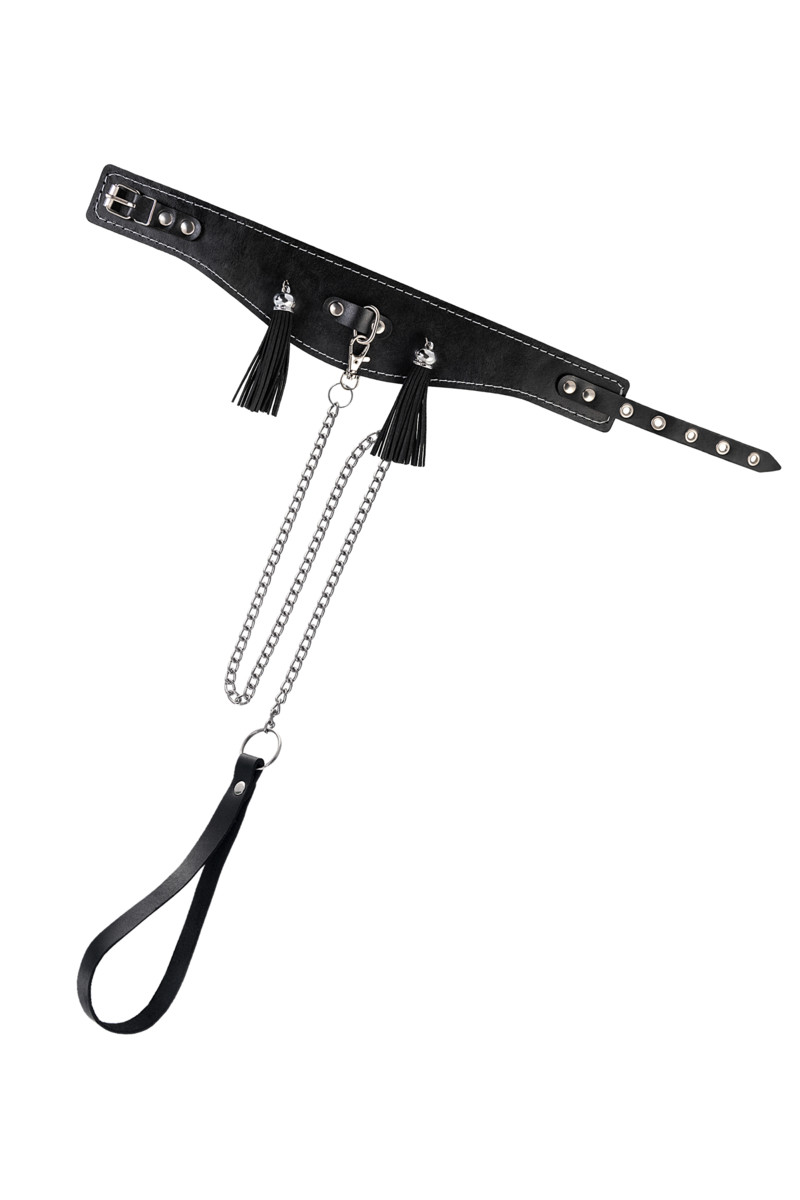 картинка Ошейник Pecado BDSM, высокий с кисточками, натуральная кожа, черный от магазина ErosMania