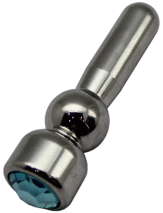 картинка Зонд для пениса, рельефный, с голубым кристаллом, 6x46 мм от магазина ErosMania