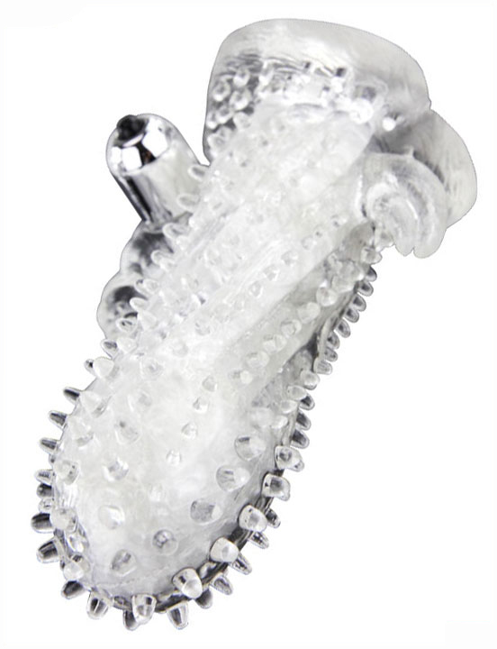 картинка Насадка с вибропулькой, рельефная, прозрачная, 50x140 мм от магазина ErosMania