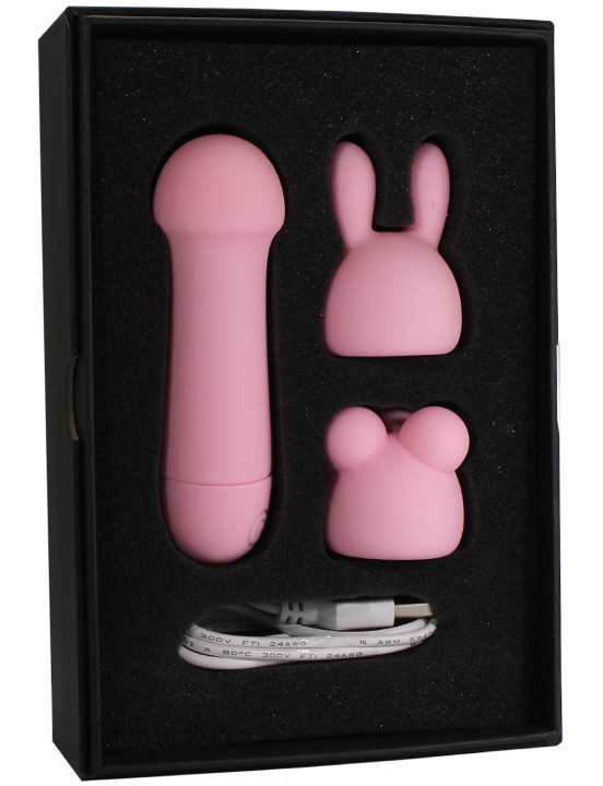 картинка Минивибратор NANA с насадками, силикон, 10 режимов, розовый от магазина ErosMania