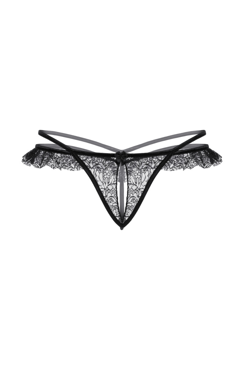 картинка Стринги открытые с оборками SoftLine Collection, черный, S/M от магазина ErosMania