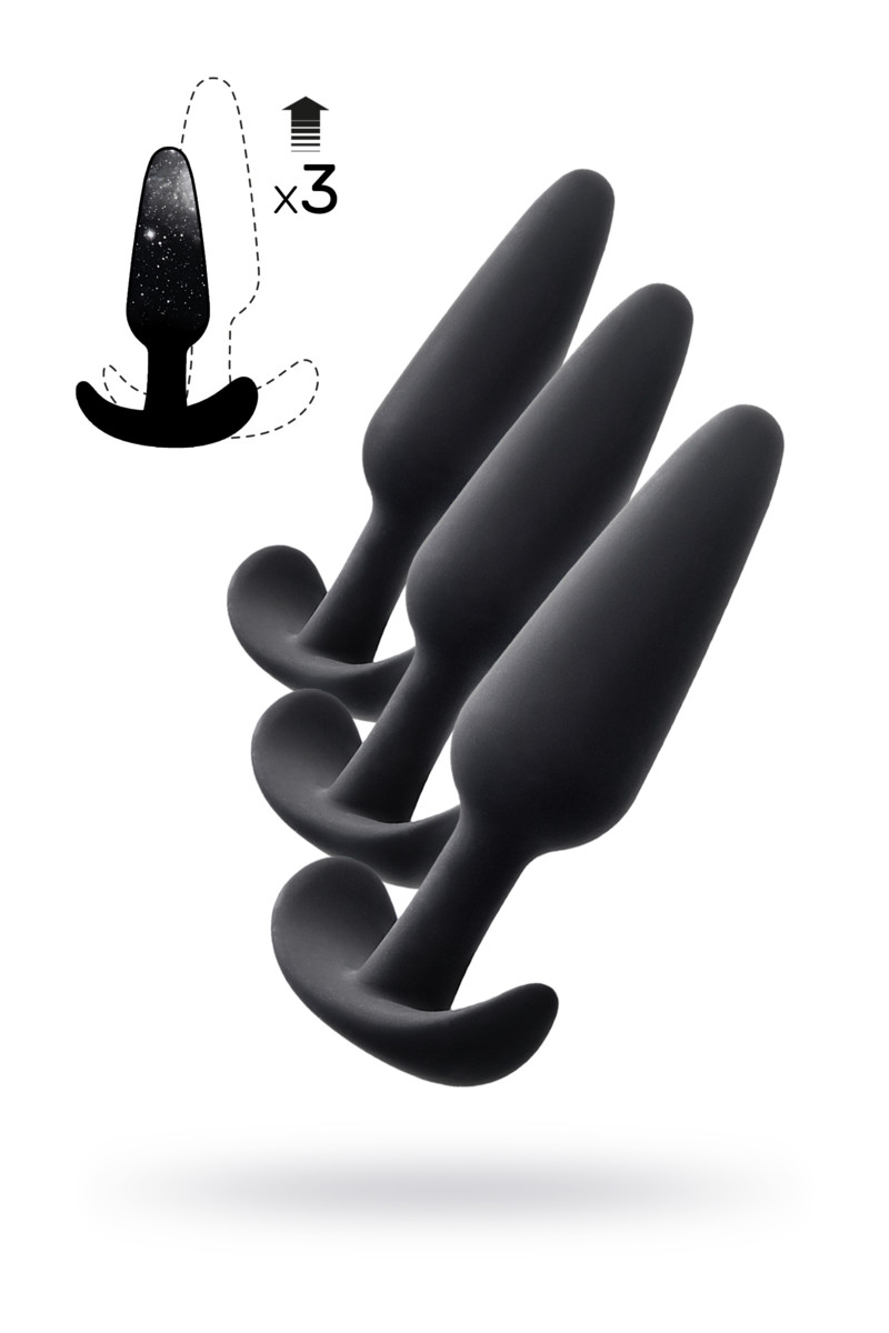 картинка Набор анальных втулок TOYFA POPO Pleasure Eridani, силикон, черный, 3  шт. от магазина ErosMania