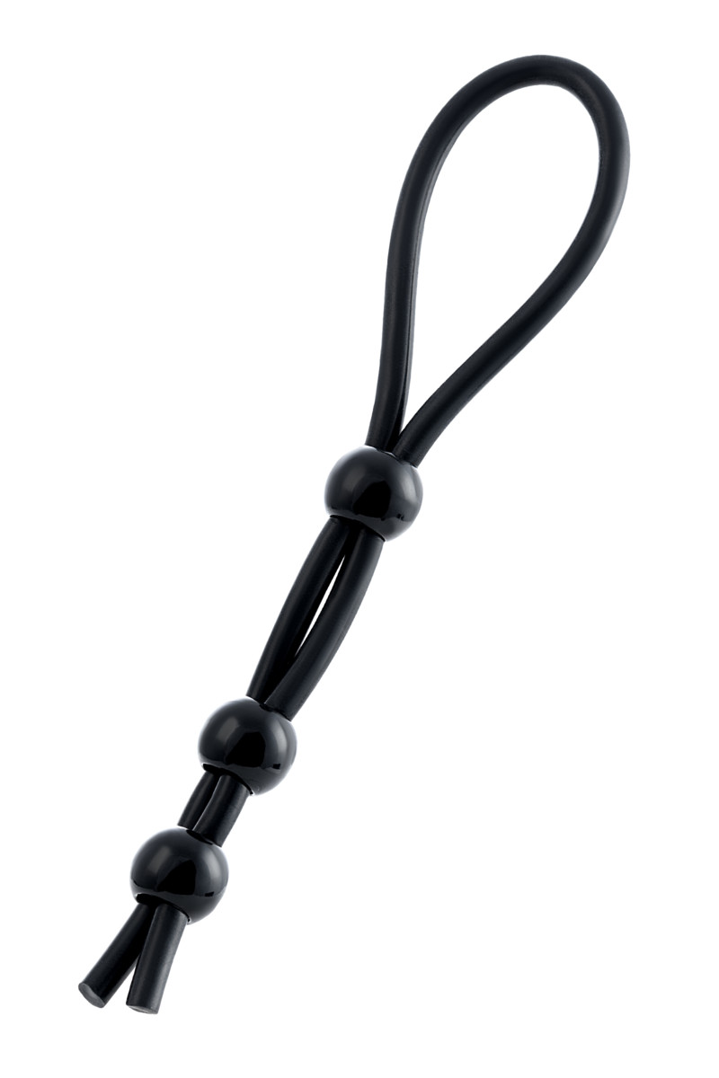 картинка Лассо на пенис A-toys by TOYFA с тремя бусинами, силикон, черное, 19,5 см от магазина ErosMania