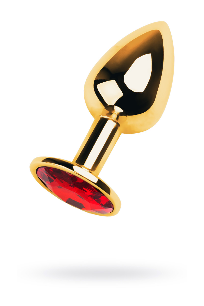 картинка Анальная втулка Metal by TOYFA, металл, золотая, с красным кристаллом, 7 см, Ø 2,8 см, 50 г от магазина ErosMania