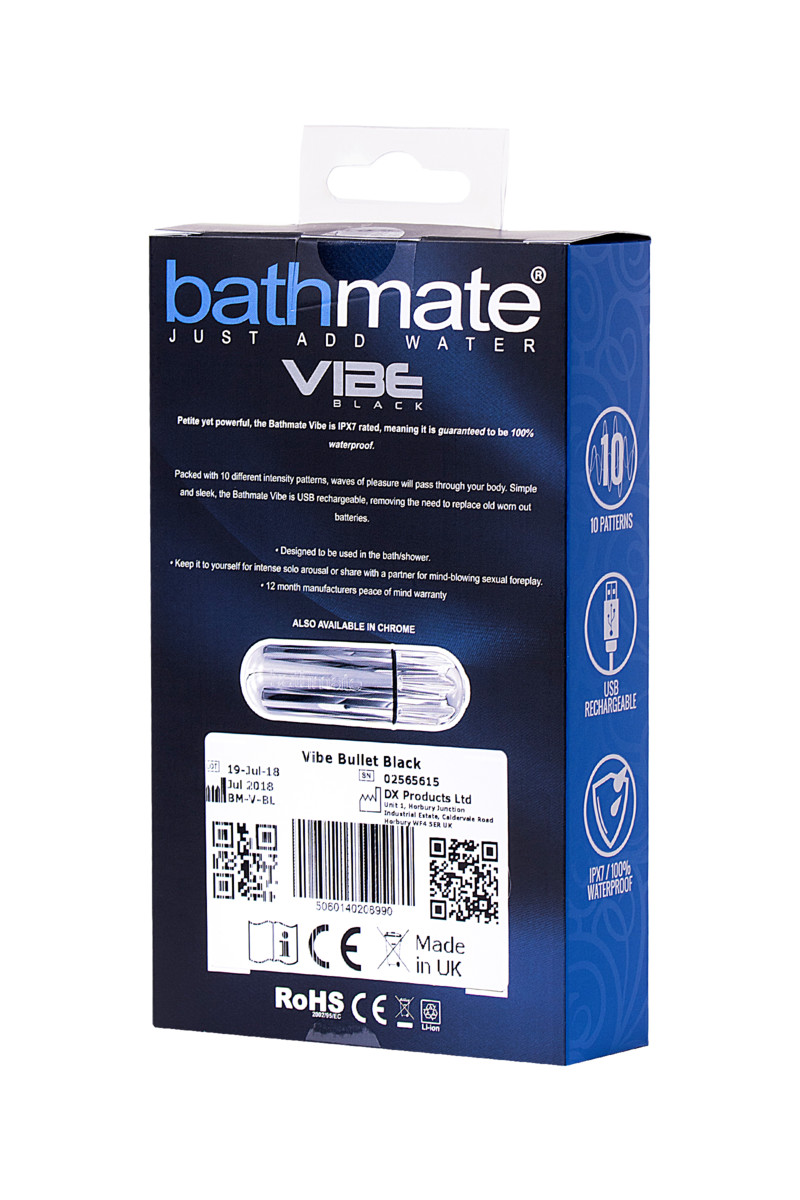картинка Вибропуля Bathmate Vibe Bullet Black, перезаряжаемая, водонепронецаемая, пластик, черная от магазина ErosMania