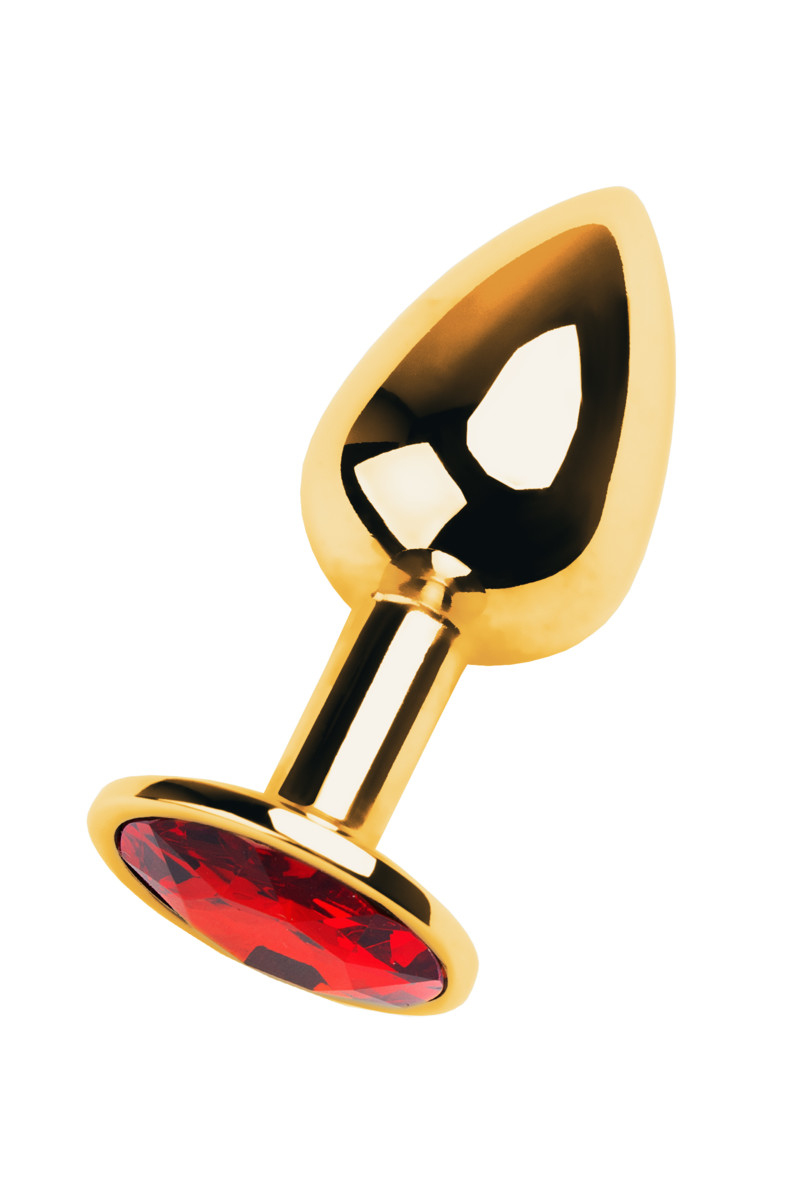 картинка Анальная втулка Metal by TOYFA, металл, золотая, с красным кристаллом, 7 см, Ø 2,8 см, 50 г от магазина ErosMania