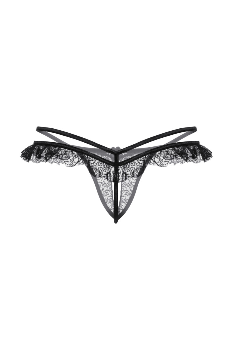 картинка Стринги открытые с оборками SoftLine Collection, черный, S/M от магазина ErosMania