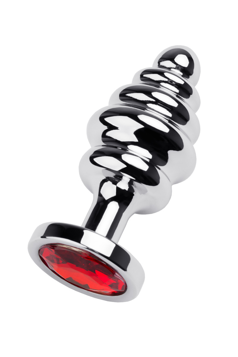 картинка Анальная втулка Metal by TOYFA, металл, серебряная, с красным кристаллом, 8 см, Ø 3,5 см, 95 г от магазина ErosMania