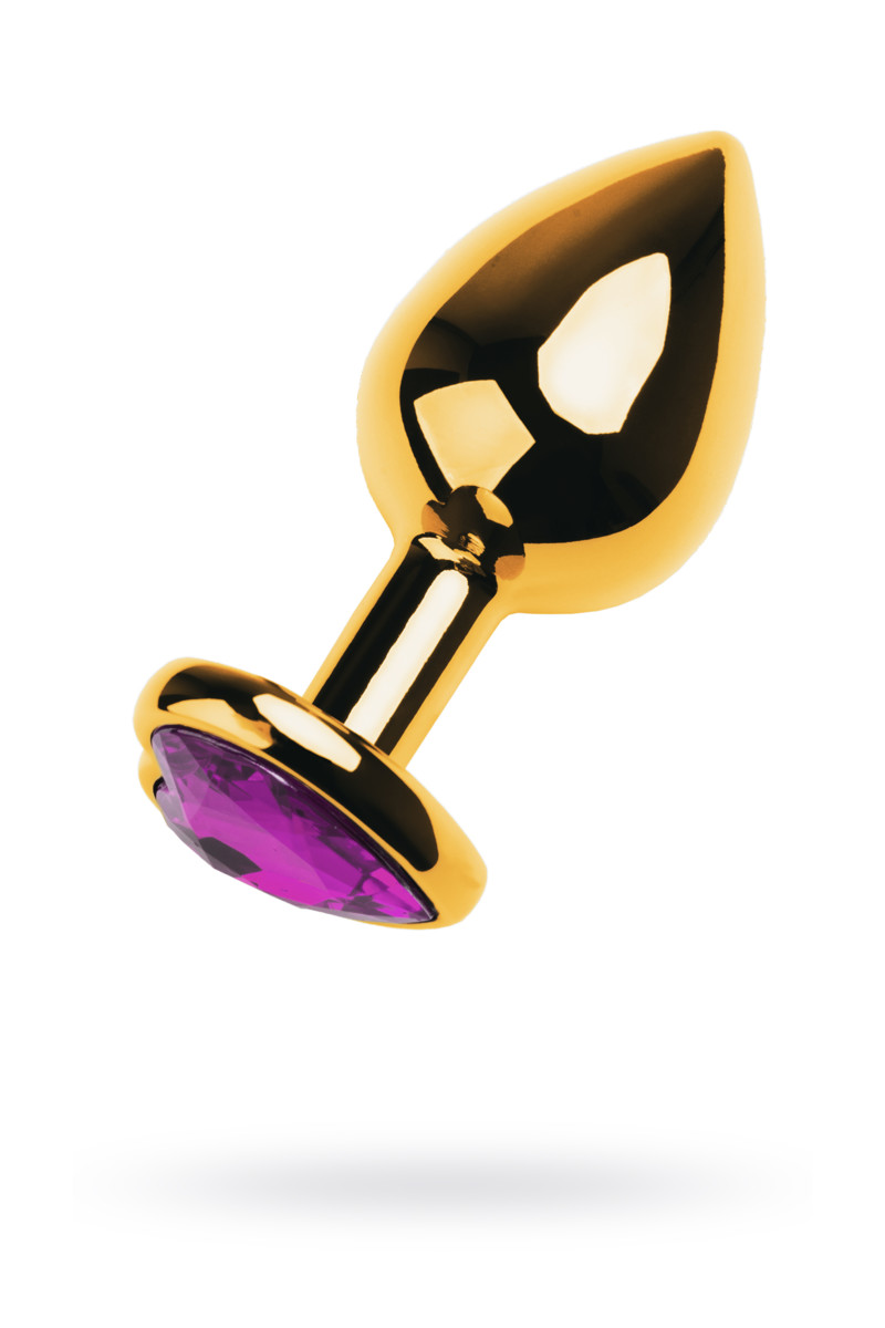 картинка Анальная втулка Metal by TOYFA, металл, золотая, с фиолетовым кристаллом, 8 см, Ø 3 см, 165 г от магазина ErosMania