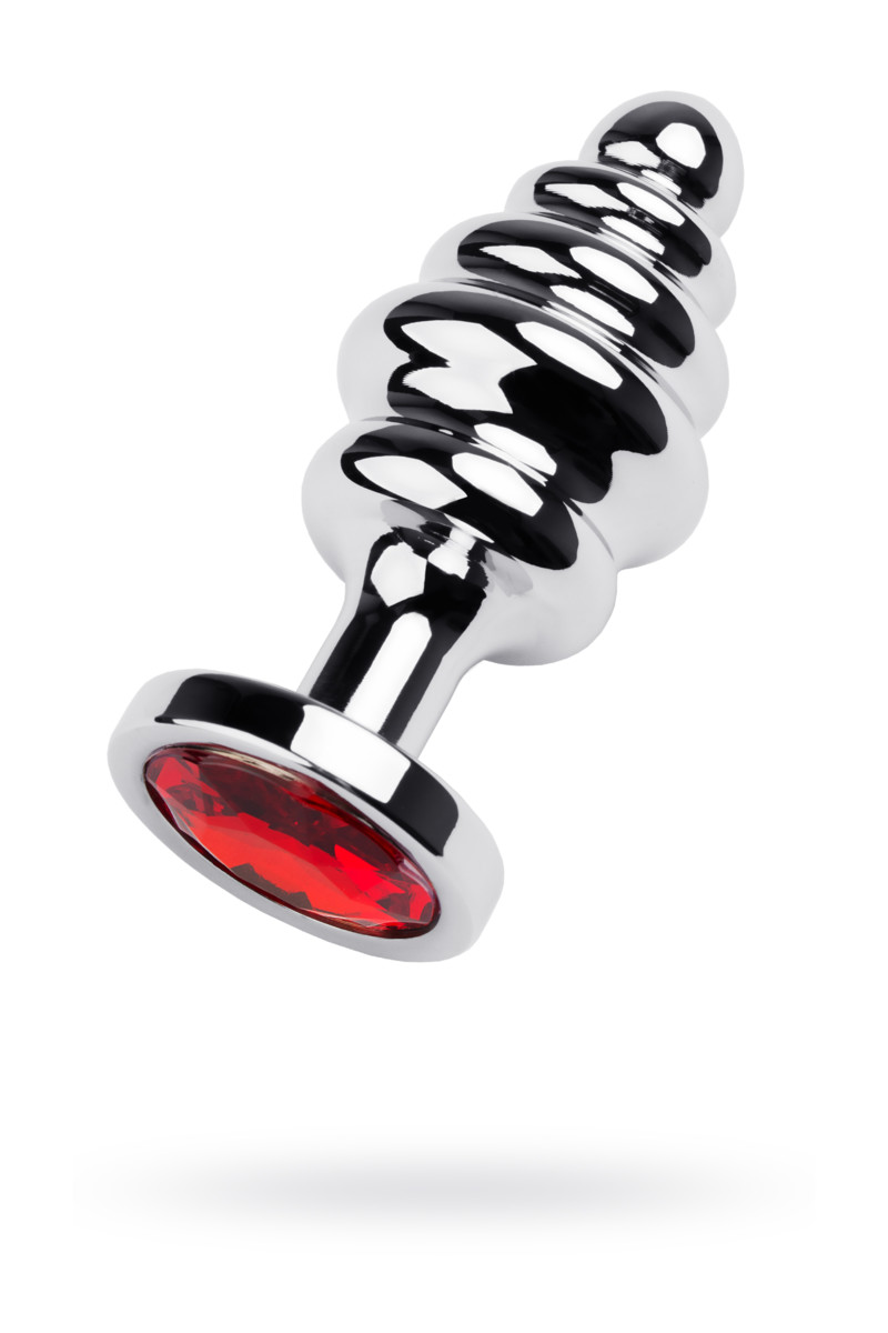картинка Анальная втулка Metal by TOYFA, металл, серебряная, с красным кристаллом, 8 см, Ø 3,5 см, 95 г от магазина ErosMania