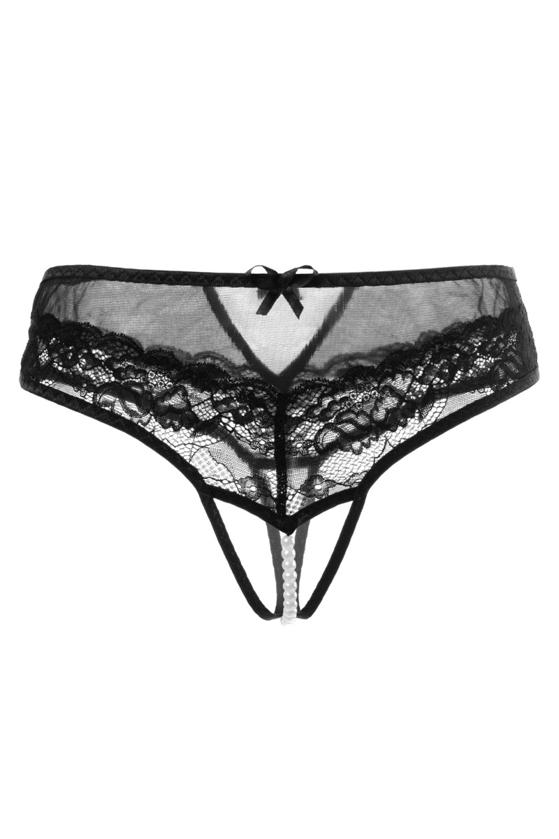 картинка Эротические трусики с жемчужной нитью Erolanta Joan, черный (42-44) от магазина ErosMania