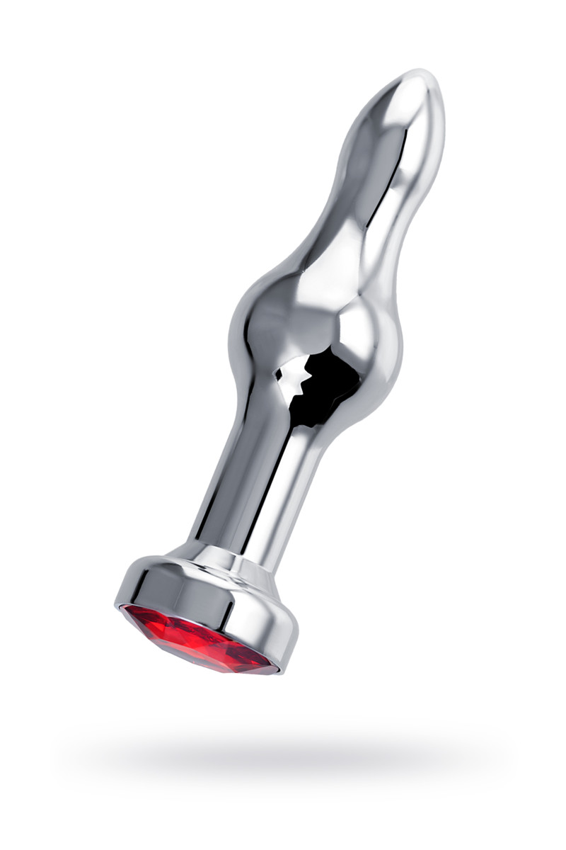 картинка Анальная втулка Штучки-Дрючки, металл, серебряная, с красным кристаллом, 10 см, Ø 2,8 см, 75 г от магазина ErosMania