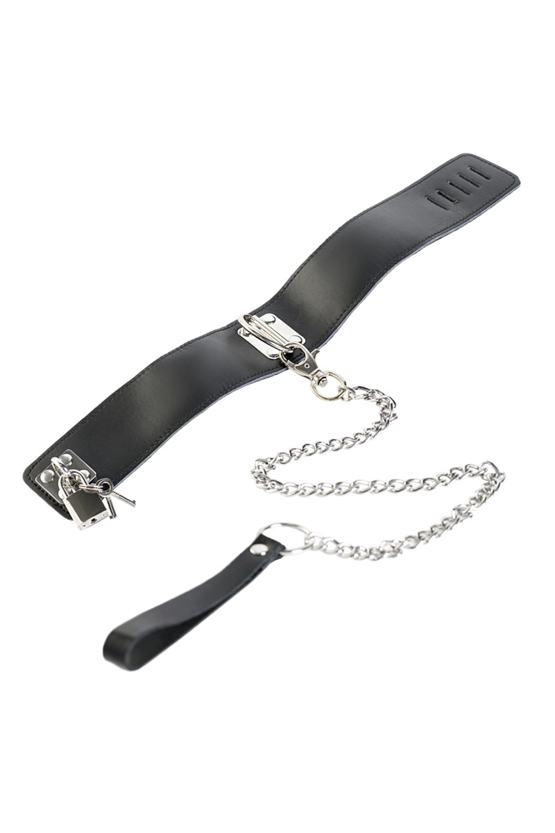 картинка Ошейник TOYFA Theatre кожаный с поводком черный от магазина ErosMania