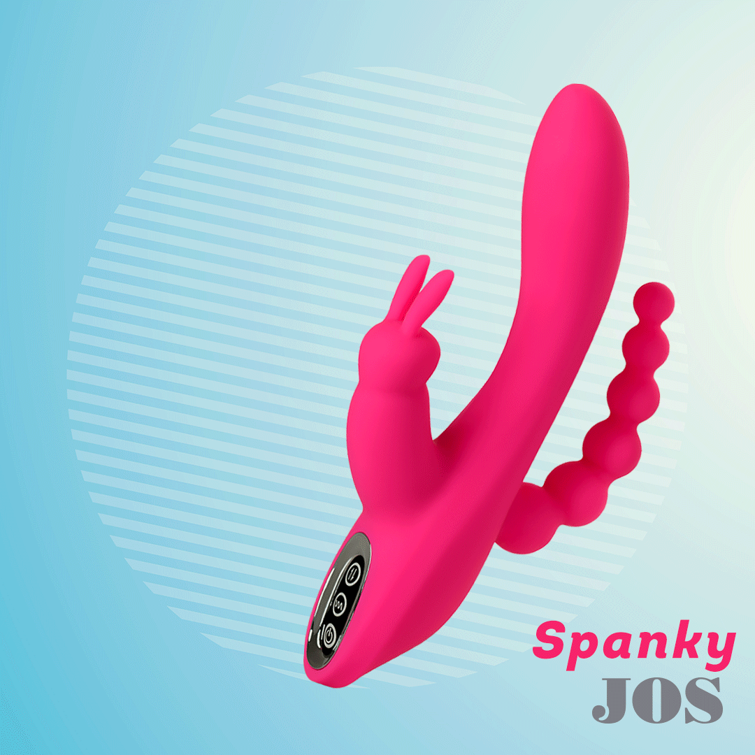 картинка Тройной вибростимулятор JOS SPANKY, силикон, розовый, 21 см от магазина ErosMania
