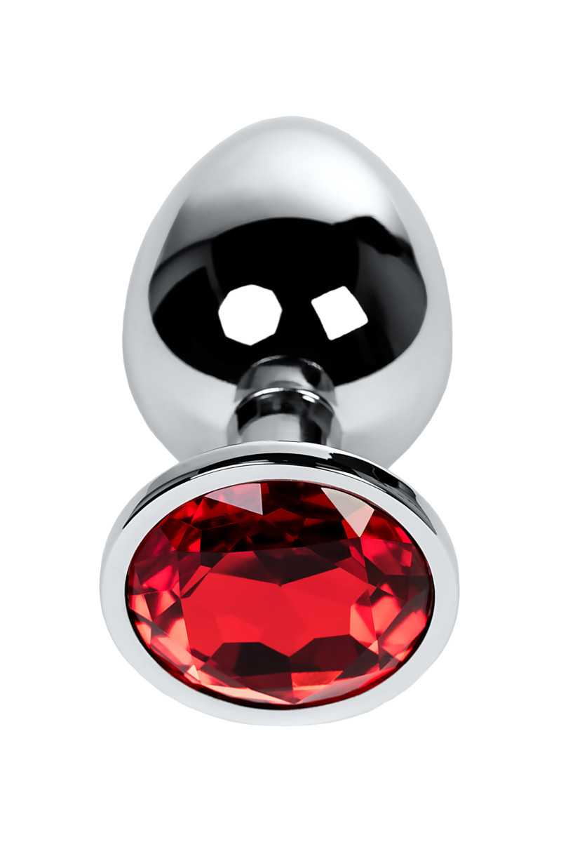 картинка Анальная втулка Metal by TOYFA, металл, серебряная, с красным кристаллом, 9,5 см, Ø 4 см, 420 г от магазина ErosMania